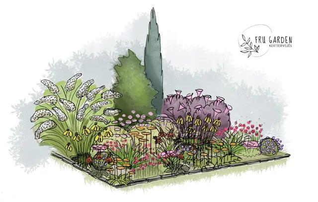 English-style border drawing with yellow, purple and pink flower groupings